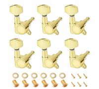 Banworks Clavijas de afinación de guitarra clavijas de afinación de guitarra selladas, máquina con etiqueta de fijación de 45 grados para Strat ST Tele, paquete de 6 JT/JXQ-01 dorado