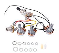 Banworks Kit de arnés de cableado de guitarra eléctrica, 2 volúmenes, 1 tono, interruptor de palanca de 3 vías precableado de 250 K 2B1A con conector de salida de 6,35 mm para guardabarros de estilo