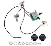 Banworks Kit de arnés de cableado para guitarra eléctrica, 1 tono, 1 volumen, precableado, interruptor de hoja de 5 vías, 250 K, 1A1B, mini ollas con conector de salida de 6,35 mm para guardabarros de