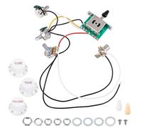 Banworks Kit de arnés de cableado para guitarra eléctrica, 2 tonos, 1 volumen, precableado, interruptor de hoja de 5 vías, 500 K, 2T1 V, mini ollas con conector de salida de 6,35 mm para guitarras