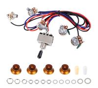 Banworks Kit de arnés de cableado para guitarra eléctrica, 2 tonos, 2 volúmenes, precableado, interruptor de palanca de 3 vías, 500 K, 2T2 V, mini ollas con conector de salida de 6,35 mm para