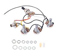 Banworks Kit de arnés de cableado para guitarra eléctrica, 2 volúmenes, 1 tono, precableado, interruptor de palanca de 3 vías, 500 K, 2B1A, mini ollas con conector de salida de 6,35 mm para