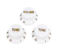 Banworks Perillas de control 2 perillas de tono y 1 perilla de volumen, perillas de velocidad, estilo sombrero de copa, métricas de 6 mm 18 estrías para Squier Strat ST JT/XN-04 color blanco