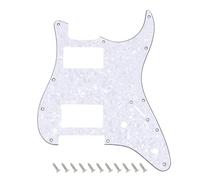 Banworks Pickguard ST HH 11 agujeros humbucker esquina cuadrada | Compatible con pastillas humbucker cubiertas/descubiertas, placa golpeo 4 capas Fender Squier Strat ST JT/HB-33 Perla Blanca