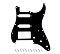 Banworks Pickguard ST HSS humbucker esquina cuadrada puente FR | Compatible con humbuckers cubiertos/descubiertos, placa rasguño 3 capas 11 agujeros Fender Strat JT/HB-47, color negro