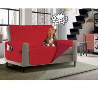 Banzaii - Funda de sofá Impermeable de 3 Plazas, Protector Antimanchas Acolchada, Bicolor con Bolsillos para Guardar Objetos - Rojo y Burdeos para Asiento de 170 a 195 cm