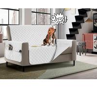 Banzaii - Funda de sofá Impermeable de 4 Plazas, Protector Antimanchas Acolchada, Bicolor con Bolsillos para Guardar Objetos - Blanco y Blanco para Asiento de 230 a 255 cm