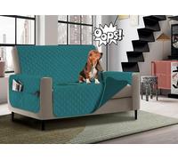 Banzaii - Funda de sofá Impermeable de 4 Plazas, Protector Antimanchas Acolchada, Bicolor con Bolsillos para Guardar Objetos - Petróleo y Verde para Asiento de 230 a 255 cm