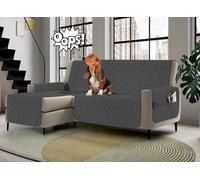 Banzaii - Funda para sofá con Chaise Longue Impermeable de 2 plazas, Acolchada, Reversible, con Bolsillos de Almacenamiento, Color Gris Oscuro con Chaise Longue Derecha/Izquierda