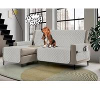 Banzaii - Funda para sofá con Chaise Longue Impermeable de 3 plazas, Acolchada, Reversible, con Bolsillos de Almacenamiento, Color Gris Claro con Chaise Longue Derecha/Izquierda