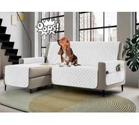 Banzaii - Funda para sofá con Chaise Longue Impermeable de 4 plazas, Acolchada, Reversible, con Bolsillos de Almacenamiento, Color Blanco con Chaise Longue Derecha/Izquierda