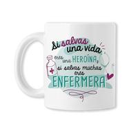 BAOBAB REGALOS Enfermera Taza original de café para regalar a trabajadora sanitaria con frase y dibujo, ideal desayuno. Cerámica blanca - Si salvas muchas vidas eres enfermera