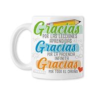 BAOBAB REGALOS Gracias por las Lecciones Aprendidas, por la Paciencia Infinita, Por Todo el Cariño - Taza Profesores y Profesoras Fin De Curso - maestro - maestra. Cerámica blanca