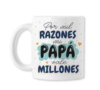 BAOBAB REGALOS Padres (Por Mil Razones, Mi Papá Vale Millones - Taza original para regalar con frase y dibujo Originial y Especial DÍA DEL PADRE. Cerámica blanca)