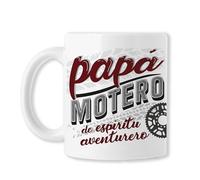 BAOBAB REGALOS Padres (Taza Papá Motero de Espíritu Aventurero - Regalo - Original para regalar con frase y dibujo, Especial DÍA DEL PADRE - Divertida- Cerámica blanca)