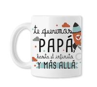 BAOBAB REGALOS Padres (Te Queremos Papá Hasta El Infinito y Más Allá - Taza original para regalar con frase y dibujo Originial y Especial DÍA DEL PADRE - Divertida- Cerámica blanca)