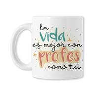 BAOBAB REGALOS Taza Para Profesores Fin de Curso - Regalo de niños a Maestros - Regalo para hombre y mujer - La Vida es Mejor Con Profes Como Tú. Cerámica Blanca Brillante. Ideal Para Café