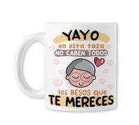 BAOBAB REGALOS TAZAS PARA ABUELO - Yayo, en esta taza no caben todos los besos que te mereces - Navidad - Cumpleaños - Aniversario - DÍA DEL PADRE. Ideal Para Regalar - Cerámica Blanca