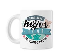 BAOBAB REGALOS TCAE (Chico Auxiliar Taza original de café para regalar a trabajador sanitario con frase y dibujo, ideal desayuno. Cerámica blanca - Aquí bebe el mejor TCAE del mundo entero)