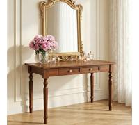 BaoBaJiu Tocador de Madera Maciza con cajones de Almacenamiento, tocador de Madera de Caucho sin Espejo, Escritorio rústico Estilo casa de Campo for Dormitorio, Sala de Estar y Pasillo(Nuez,100cm)