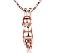 baobei Kaguyo - Collar con colgante de gato 3D chapado en oro rosa de plata de ley 925 para mujeres y niñas, diseño elegante y divertido regalo de cumpleaños, Plata esterlina, Circonia cúbica