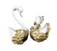 Baoblaze 2 Piezas Figuras de Cisne Ornamento Escultura Pareja Decoración Resina con Cuello Curvo Elegante Brillo Apariencia Europea Adecuada para Mueble de, Blanco Oro