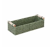 Baoblaze Cesta de Almacenamiento Rectangular para Orden Cesta Caja Organizador Tejido en Cuerda de Papel con Estética Vintage de Madera Adecuada para Cosmética, Verde