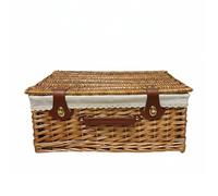 Baoblaze Cesta de Picnic Vintage Cesta Canasta Baúl Organizador con Tapa Segura y Asa Portátil Tejido de Mimbre PU y Forro de, Cesta De Picnic De Mimbre con Forro Interior 48x33x20 Cm