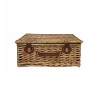 Baoblaze Cesta de Picnic Vintage Cesta Canasta Baúl Organizador con Tapa Segura y Asa Portátil Tejido de Mimbre PU y Forro de, Cesta De Picnic De Mimbre Sin Forro Interior 48x33x20 Cm