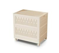 Baoblaze Children Storage Bin Baúl de Almacenamiento Caja Contenedor Organizador Plástico PP con Tapa con Plegable y con Ruedas Suaves Construcción Robusta, Crema, Gigante 76x51x73cm