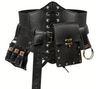 Baoblaze Cinturón Corsé Steampunk Cinturón de Cadera Fajín Corsé Cinturón Ancho con Diseño Acolchado Tipo y Panel Amplio con Ajuste Elástico en Piel Sintética, Black, SET 495G