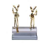 Baoblaze Escultura de Cristal Estatua Figura Adorno Ornamento con Figura Artística de Liebre y Base Clara Que la Luz Metal Pulido de Línea Moderna