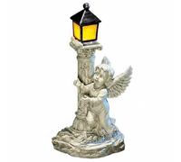 Baoblaze Estatua de Ángel de Resina Farol Solar en Romana Figura Decorativa con Lámpara Ornamental Escultura para Exteriores, Ángel Arrodillado con Columna Romana A La Derecha