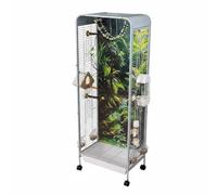 Baoblaze Jaula para Pájaros Jaula Aviario Voladero con Visión Clara Pet y Ruedas para Traslado Fácil Metal Sólido y Decoración de Bosque Adecuada para Interiores Pisos Hogares, Blanco, Deluxe