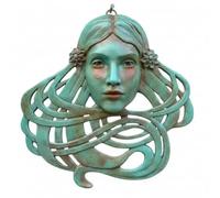 Baoblaze Más corativa Pared con Rostro Femenino Escultura Tridimensional Hierro con Acabado Pátina Ver Turquesa Acuada para Vestíbulo y Estudio Creativo, Cara Frontal