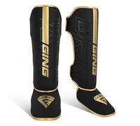 Baoblaze Protector de Espinilla Artes Marciales para Protección con Recubrimiento Ergonómico Material Sintético Aplicable en Prácticas Luchas Clases de Deporte Clubes, Oro, Negro Y Oro, M