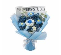 Baoblaze Ramo Tejido Ramo Artificial Flores Flores de Arreglo Floral con Diseño Artesanal Único y Mantenimiento Sencillo Adecuado para Presentes Románticos Casa Espacio de Trabajo , Azul