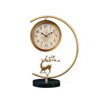 Baoblaze Reloj de Mesa de Latón Reloj Analógico Reloj Decorativo Reloj de Escritorio Reloj de Marco Circular Curvado con Adorno de Ciervo y Base de Mármol, Verde