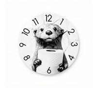 Baoblaze Reloj de Pared Analógico Redondo Reloj Decorativo Reloj Silencioso Reloj Vintage de Madera con Ilustración de Naturaleza y Flores Lectura Clara Apto, 35x35cm, Otter