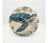 Baoblaze Reloj de Pared Analógico Redondo Reloj Decorativo Reloj Silencioso Reloj Vintage de Madera con Ilustración de Naturaleza y Flores Lectura Clara Apto, 35x35cm, Turtle