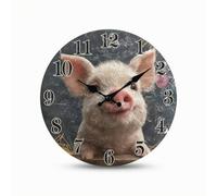 Baoblaze Reloj de Pared Analógico Redondo Reloj Decorativo Reloj Silencioso Reloj Vintage de Madera con Ilustración de Naturaleza y Flores Lectura Clara Apto, 30x30cm, Pig