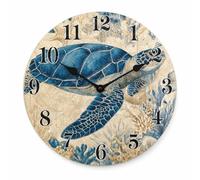 Baoblaze Reloj de Pared Analógico Redondo Reloj Decorativo Reloj Silencioso Reloj Vintage de Madera con Ilustración de Naturaleza y Flores Lectura Clara Apto, 30x30cm, Turtle