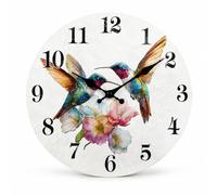 Baoblaze Reloj de Pared Analógico Redondo Reloj Decorativo Reloj Silencioso Reloj Vintage de Madera con Ilustración de Naturaleza y Flores Lectura Clara Apto, 35x35cm, Hummingbird