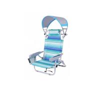 Baoblaze Silla de Playa Reclinable Plegable Exterior Tumbona Asiento Sillón con Parasol Abatible Diseño Ligero con Correas Tipo Mochila y Plegado Fácil, Blue Green Stripe