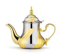 Baoblaze Tetera Árabe Cafetera Jarra Tetera para Bebidas Calientes en Acero Inoxidable Largo Preciso Tapa Decorativa y Asa Ergonómica Acabado Pulido, Dorado Y Plateado, 1.2 Litros
