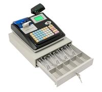 BAOCHADA Cargador electrónico de 48 teclas, sistema de caja registradora electrónica con pantalla LED, impresora de recibos y cajón de efectivo, pantalla bidireccional, múltiples métodos de pago