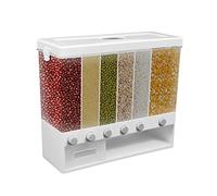 BAOCHADA Dispensador de cereales 6 en 1, 6 divisiones, dispensador de arroz, dispensador de alimentos, recipiente de cereales sellado, juego con caja de recogida de arroz, para cereales, frutos secos,