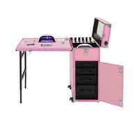 BAOCHADA Tocador, maletín de maquillaje, maletín de maquillaje con mando a distancia y maletín de tren de maquillaje, mesa de uñas portátil con cerradura doble y 4 cajones para spa, lugar de trabajo