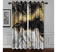Baocicco Cortinas de Ventana de mármol Negro y Dorado para Dormitorio, diseño artístico, Cortinas Grises para Sala de Estar, Cortinas Opacas Modernas de Lujo con Textura Dorada con Ojales, 2 Paneles