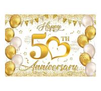 Baocicco Telón de fondo dorado de 7 x 5 pies con texto "Happy 50th Anniversary 50th Anniversary Golden Wedding Party Decor Supplies for 50th Anniversary Bridal Shower Miss to Mrs Photography